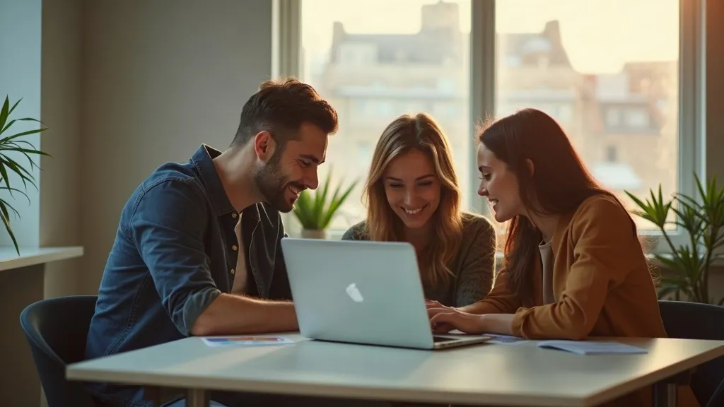 A focused marketing team collaborating in a bright modern office