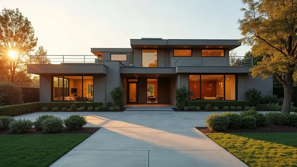 A premium modern suburban home glowing at golden hour
