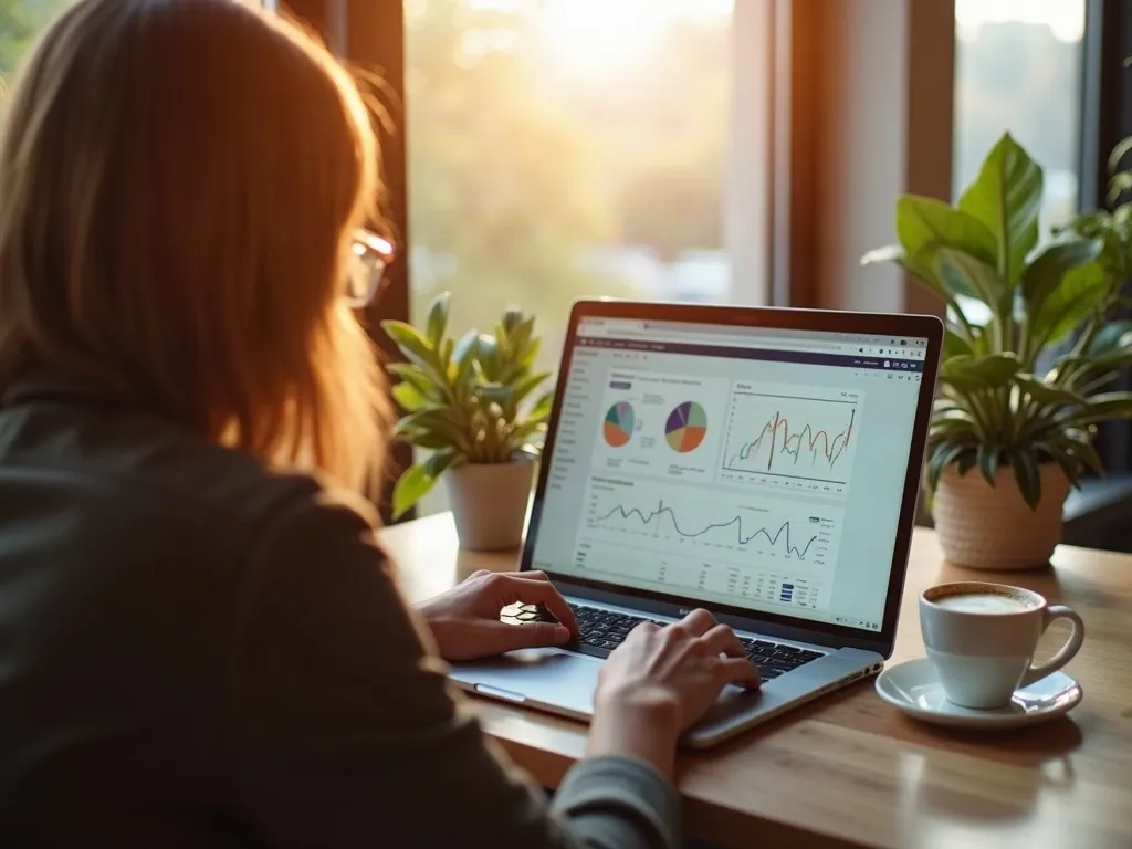 Marketing strategist reviewing local search performance on a laptop