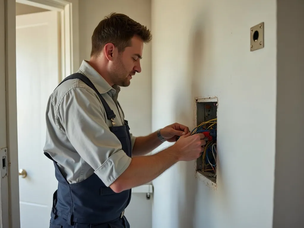 Residential electrician installing wiring into a wall box