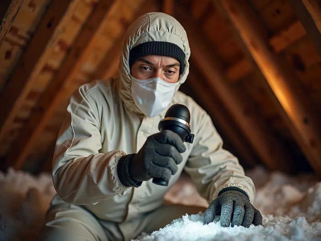 Insulation technician assessing a clean residential attic