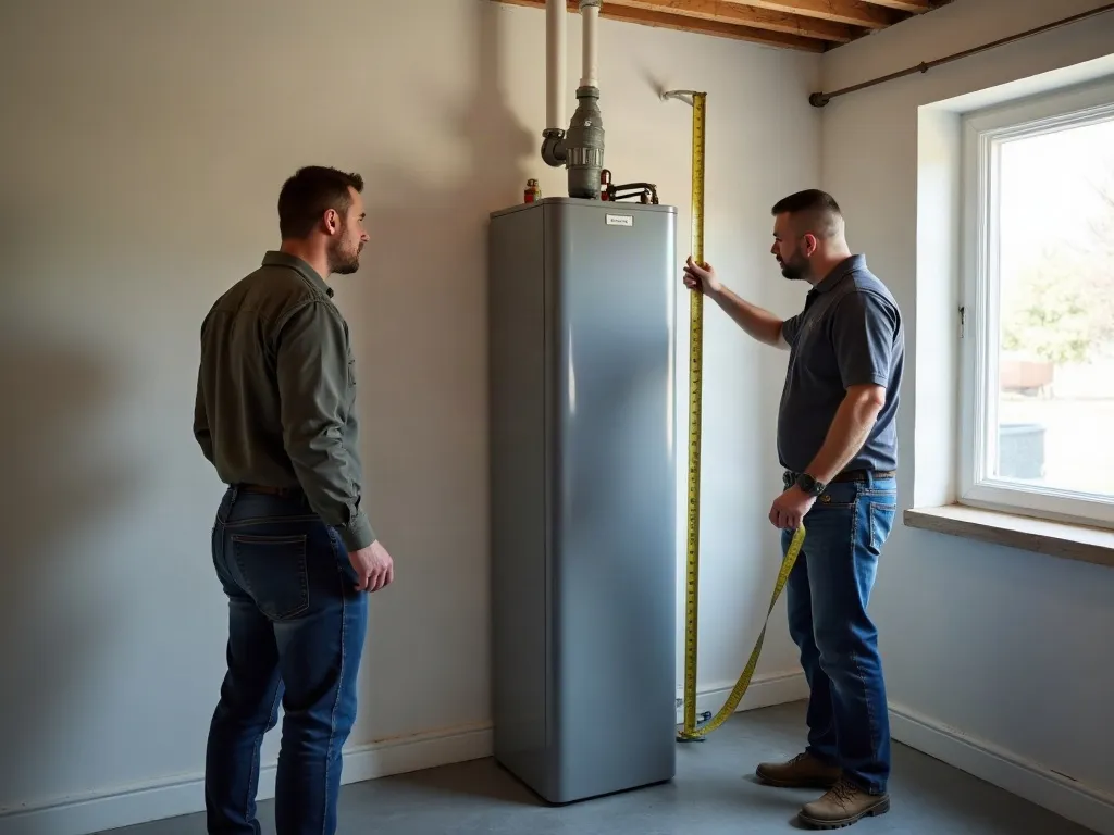 Plumber and homeowner discussing a residential water heater