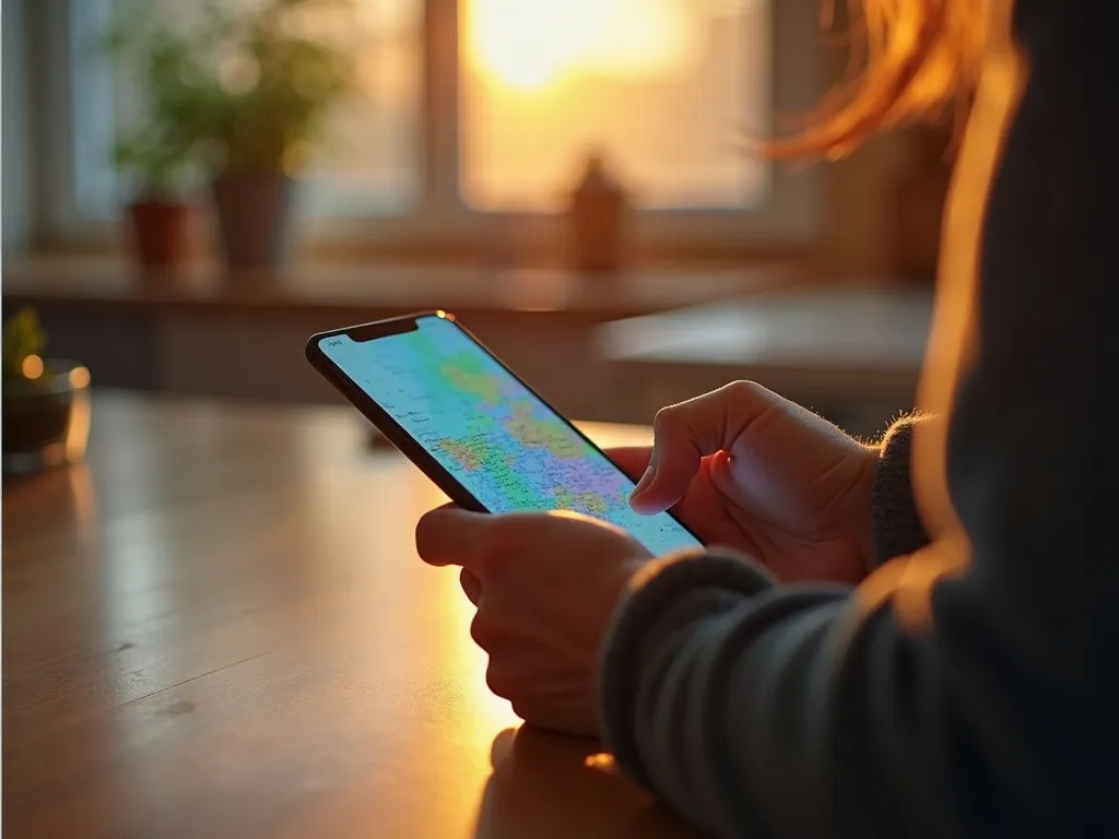 Homeowner searching for a local home service on a smartphone at a kitchen counter