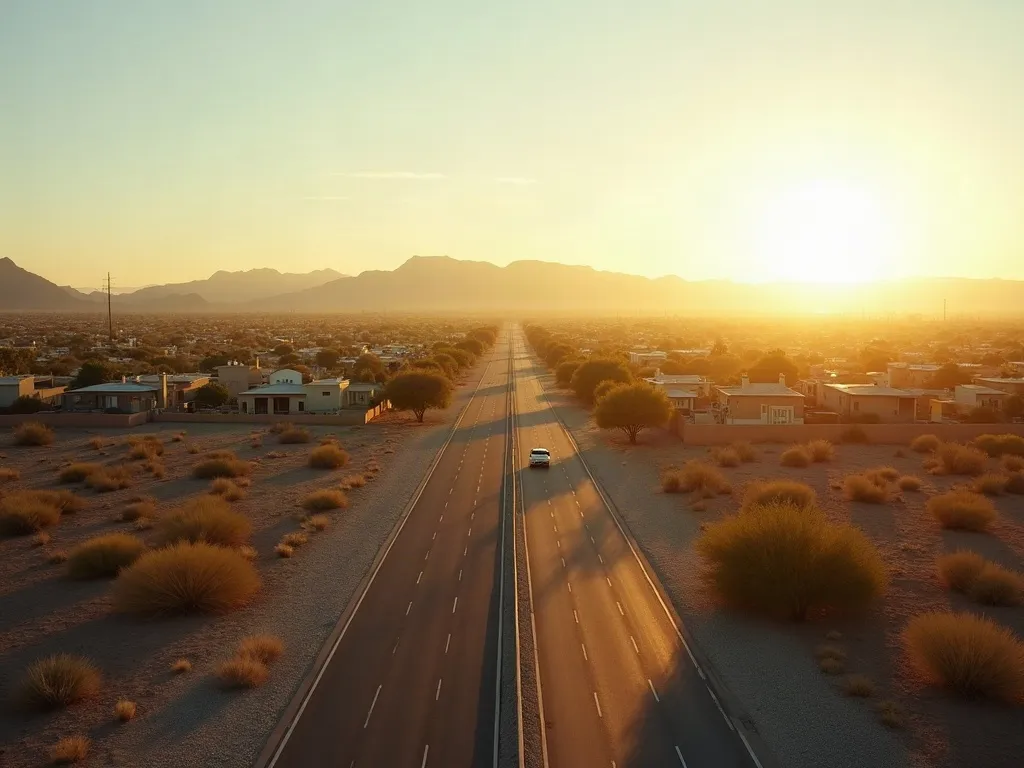 Unmarked service van traveling where open desert meets newer Queen Creek-area neighborhoods